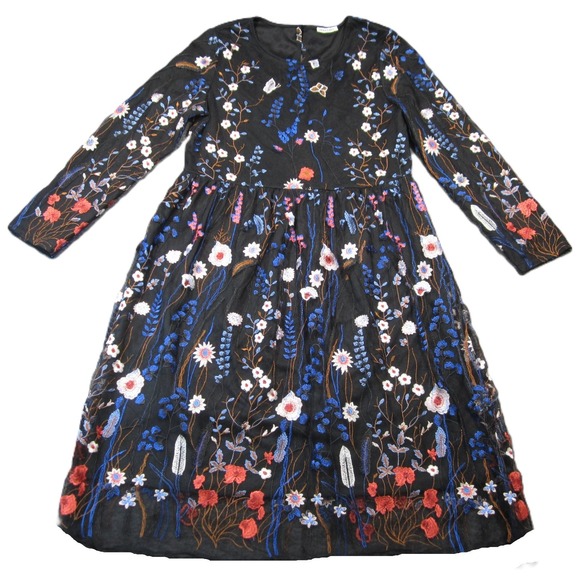 JessaKae Dress XL Black Mesh Floral Embroidered Lined Dark Fairy Whimsigoth Boho - Picture 1 of 15